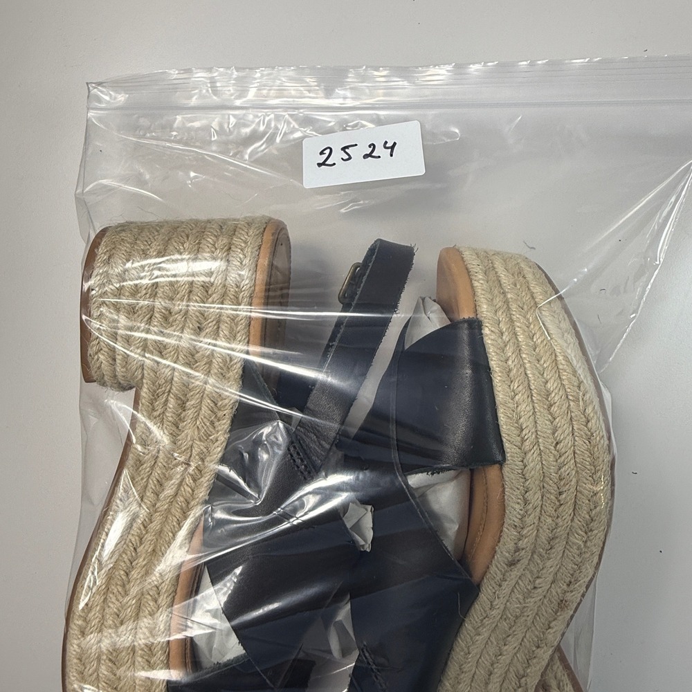 Soludos Womens Size 6 Amalfi Platform Espadrille Sandal Heels Black Leather - Picture 11 of 11
